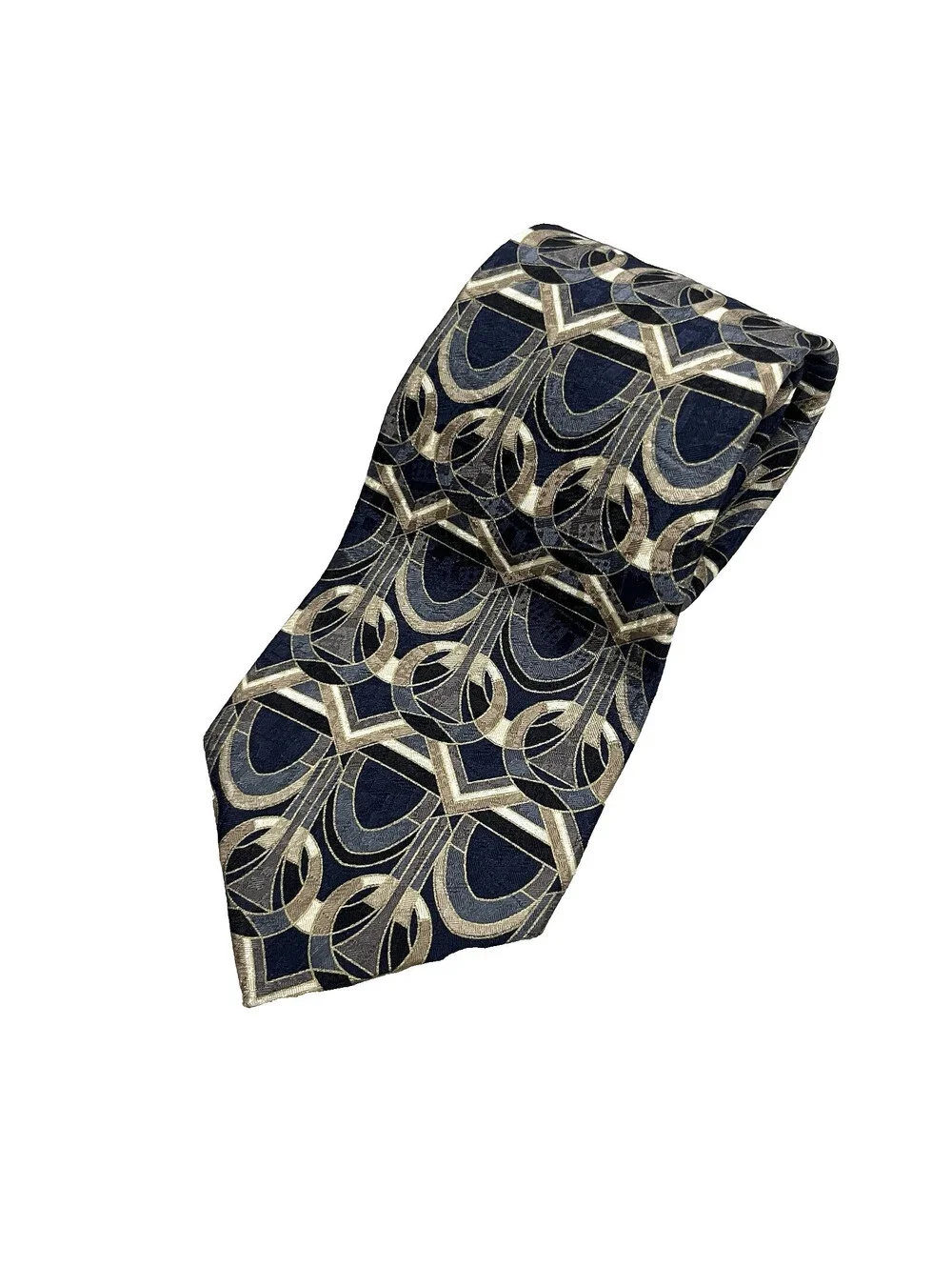 COURREGES HOMME - Geometric Art Deco Pattern - Vintage 100% Italian Silk Necktie